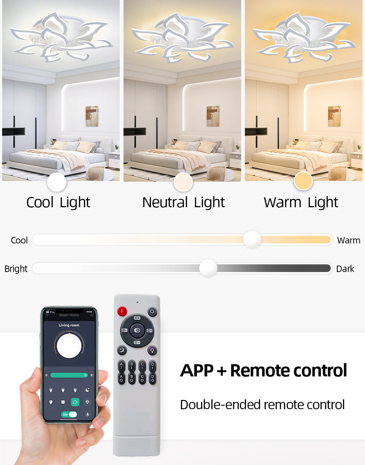 LuxiLamps - 14 Star Ceiling Lamp Black - With Remote Control - Smart Lamp - Dimmable With App - Living Room Lamp - Modern Lamp - Ceiling Lamp
