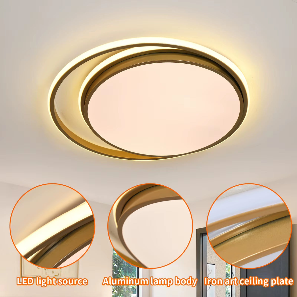 Ringen LED Plafondlamp - Dimbaar Met Afstandsbediening - Goud - 50 cm - Plafoniere - Keuken Lamp - Woonkamerlamp - Moderne lamp