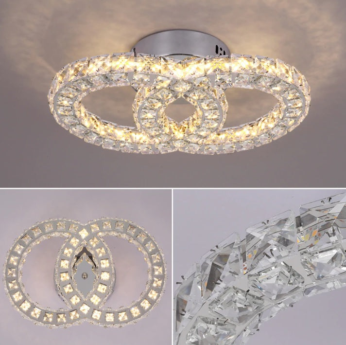 Kristallen Gangpad Lamp - 2 Ring Crystal Led Lamp - Moderne lamp - 40 cm -LED Plafondlamp - Plafonniere