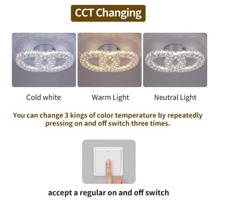 Kristallen Gangpad Lamp - 2 Ring Crystal Led Lamp - Moderne lamp - 40 cm -LED Plafondlamp - Plafonniere