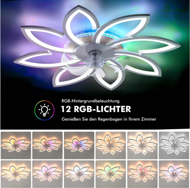 LuxiLamps - 8 Sterren Plafondlamp Met Ventilator - RGB - Met Afstandsbediening - 12 Kleuren - Dimbaar - 6 Standen Ventilator - Woonkamerlamp - Moderne lamp - Plafoniere