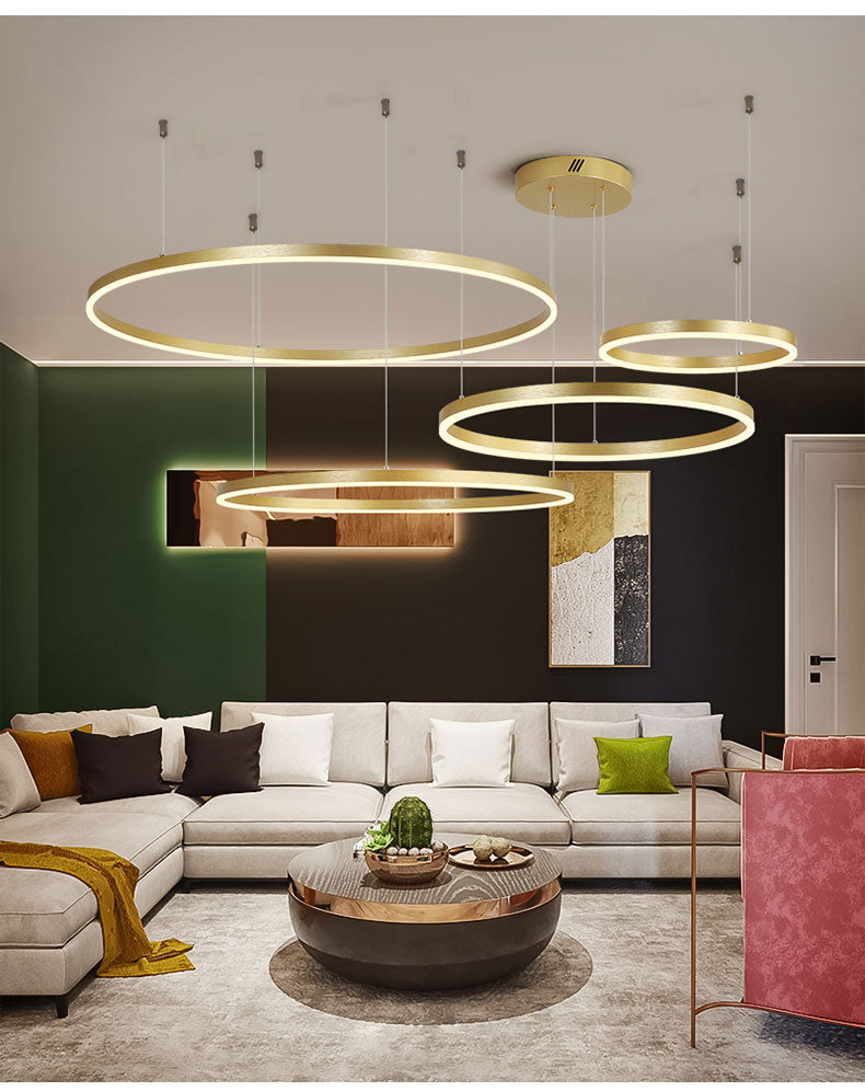 4 Rings - Pendant Lamp - Chandelier - Gold - Dimmable With Remote Control
