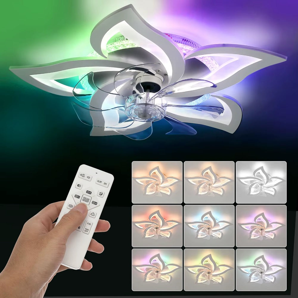 Plafond Ventilator Lamp - 55 CM - Smart Lamp - 6 Standen - Dimbaar - RGB - Wit - Kroonluchter Ventilator - 12 Kleuren - Chandelier Fan - Woonkamer Lamp - Ventilator Lamp