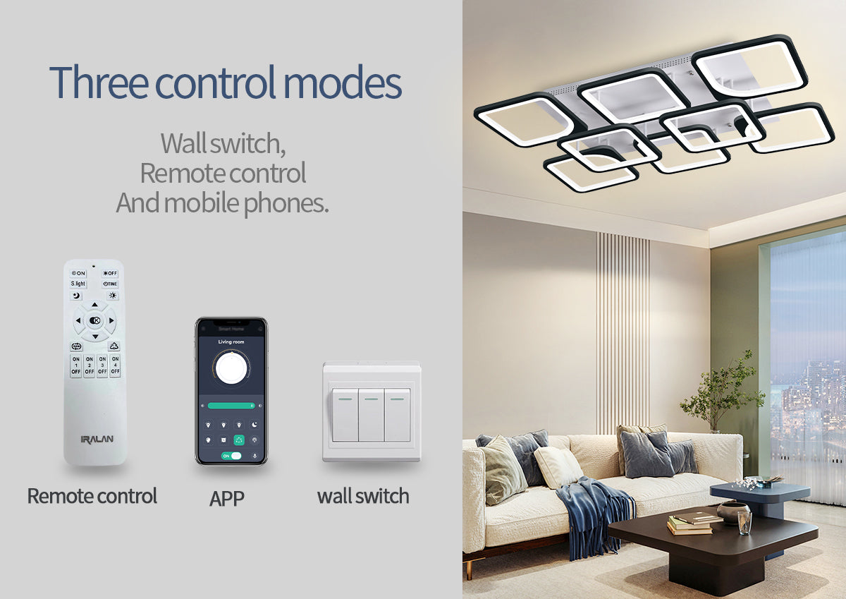 LuxiLamps - 8 Kop Plafondlamp - Smart lamp - Zwart - 90cm - Afstandsbediening en APP - Woonkamerlamp - Plafonniere