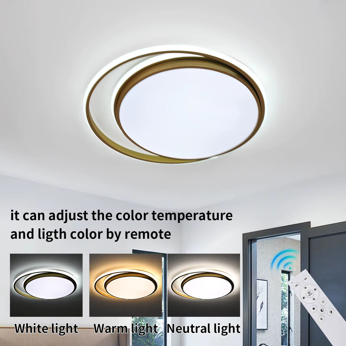 Ringen LED Plafondlamp - Dimbaar Met Afstandsbediening - Goud - 50 cm - Plafoniere - Keuken Lamp - Woonkamerlamp - Moderne lamp