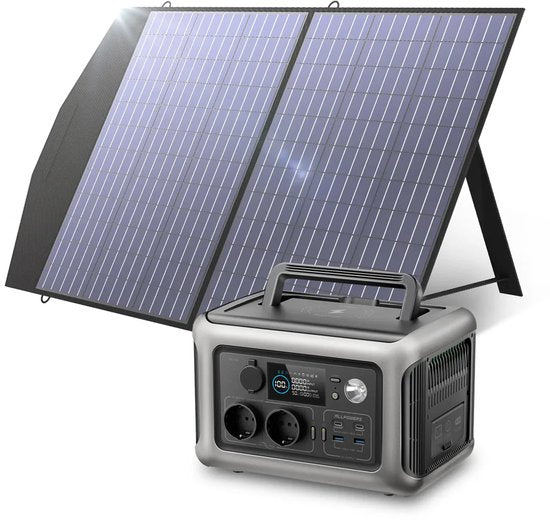 Zonnepaneel met omvormer - Inclusief accu - Camper - Vakantie - Boot - 100Watt paneel - 600W AC - Zonnepaneel inklapbaar