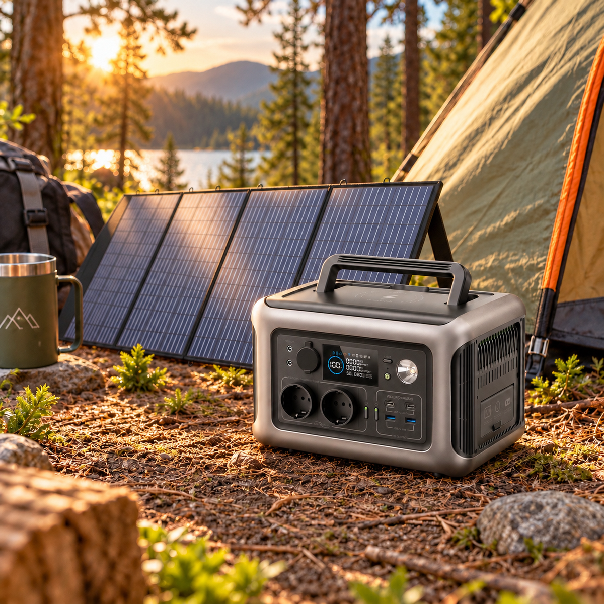 Folding Solar Kit With Power Station - 140 W Panel - AC Output Up To 600 W - For Camper And Travel