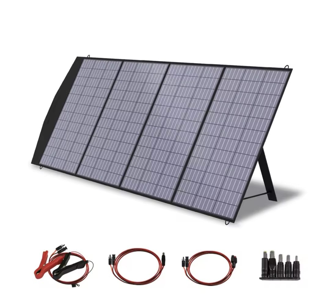 Folding Solar Kit With Power Station - 140 W Panel - AC Output Up To 600 W - For Camper And Travel