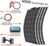 Complete Solar Panel Kit 400 Watt - 12 Volt - Camper - Flat Roof - With Battery + Charge Controller + Connectors