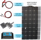 Complete Solar Panel Kit 400 Watt - 12 Volt - Camper - Flat Roof - With Battery + Charge Controller + Connectors