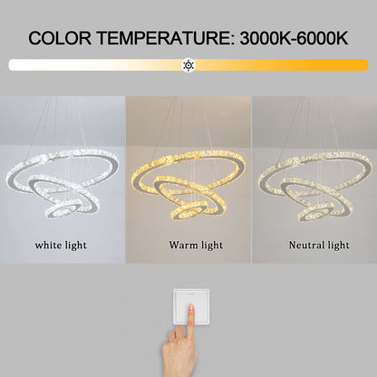 Kristallen Kroonluchter XL - Crystal Led Hanglamp - 3 Ring Hanglamp - Woonkamerlamp - Met Afstandsbediening - Moderne lamp - Hanglamp