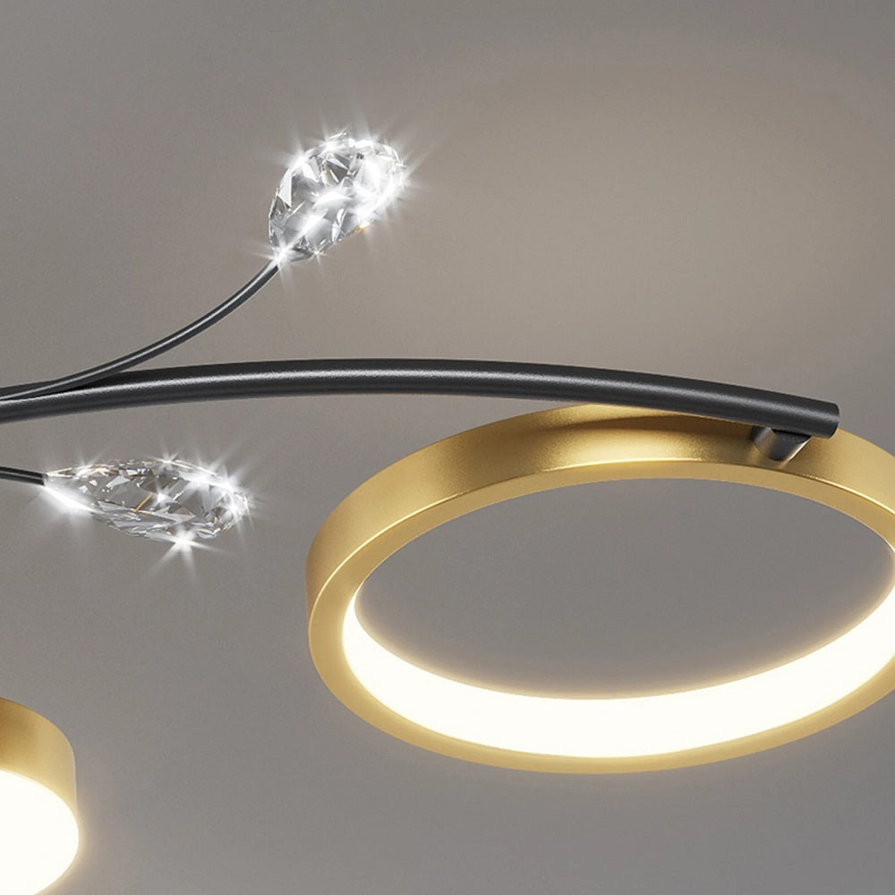 Moderne 10 Ringen LED Kroonluchter - Goud/Zwart - Dimbaar Met Afstandsbediening En App - Voor Woonkamer En Eetkamer