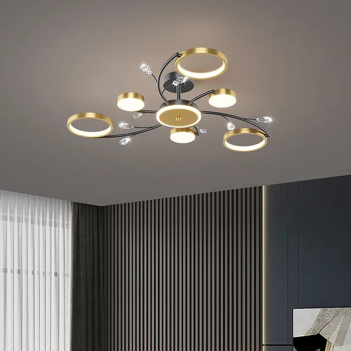Moderne 10 Ringen LED Kroonluchter - Goud/Zwart - Dimbaar Met Afstandsbediening En App - Voor Woonkamer En Eetkamer