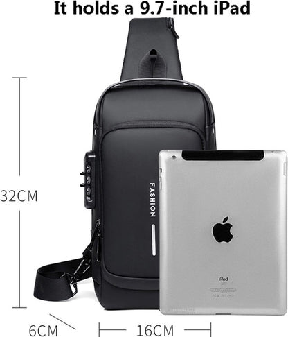 Shoulder Bag - Crossbody Bag - Men and Women - Waterproof - Anti-Theft - USB Port - Brown / Gray - RENEWED!