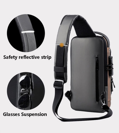 Shoulder Bag - Crossbody Bag - Men and Women - Waterproof - Anti-Theft - USB Port - Brown / Gray - RENEWED!