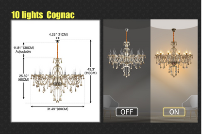 LuxiLamps - Crystal Chandelier - 10 Arm Kristallen Kroonluchter - Hanglamp - Woonkamerlamp - Moderne lamp - Plafonniere