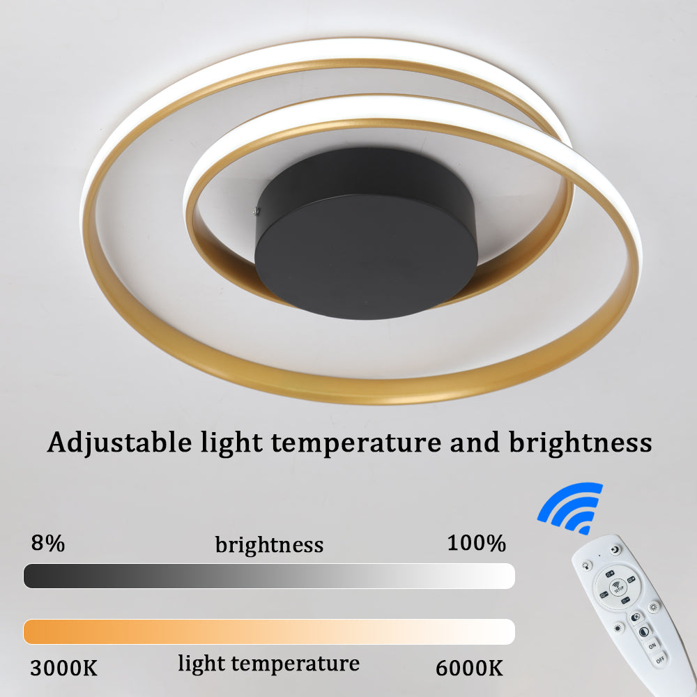 LuxiLamps - Ringen LED Plafondlamp - Dimbaar Met Afstandsbediening - Goud - 46 cm - Plafoniere - Keuken Lamp - Woonkamerlamp - Moderne lamp