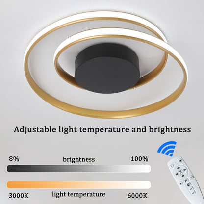 LuxiLamps - Ringen LED Plafondlamp - Dimbaar Met Afstandsbediening - Goud - 46 cm - Plafoniere - Keuken Lamp - Woonkamerlamp - Moderne lamp