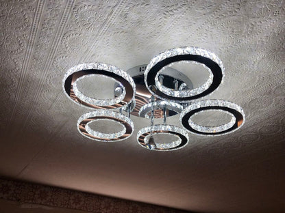 LuxiLamps - 5 Heads Plafonnière - Dimbaar Met APP & Afstandsbediening - Moderne 5 Ringen Chroom Kroonluchter - Verlichting - LED Crystal Plafondlamp - 50W