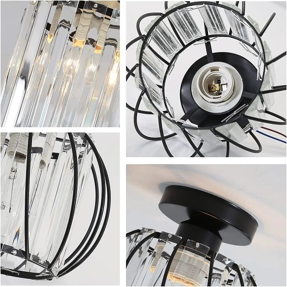 Moderne Kristallen Plafondlamp - LED Rond Kristallen - Kroonluchter - Zwart - Gangpad of Hal Lamp - Crystal Led Lamp - Plafoniere