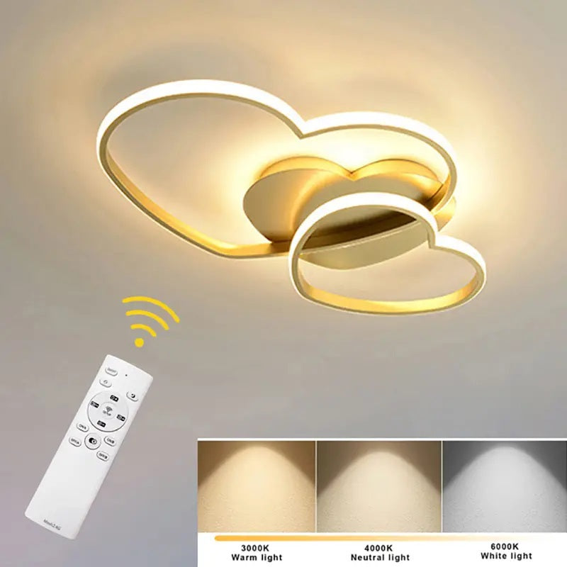 Harten Plafondlamp - Met Afstandsbediening - Goud - Dimbaar - Woonkamerlamp - Moderne lamp - Plafoniere