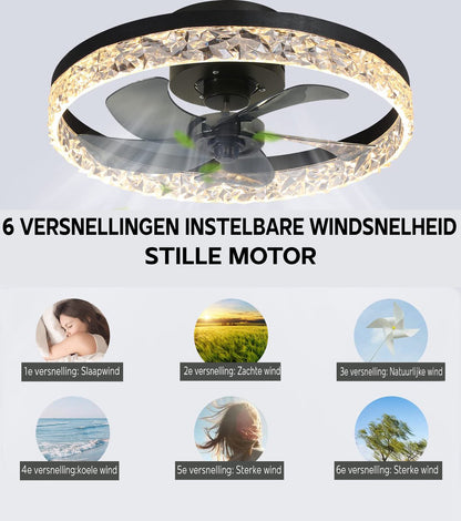 Fan Lamp - Ceiling Fan Black - Smart Lamp - With Dimmer - 6 Speed ​​Fan - Kitchen Lamp - Living Room Lamp - Modern Lamp