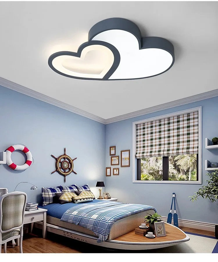 LuxiLamps - Hartvormige Plafondlamp - Blauw - Dimbaar Met Afstandsbediening - Kinderkamer - 55 cm - Moderne Lamp - Slaapkamer Lamp - Plafonniere