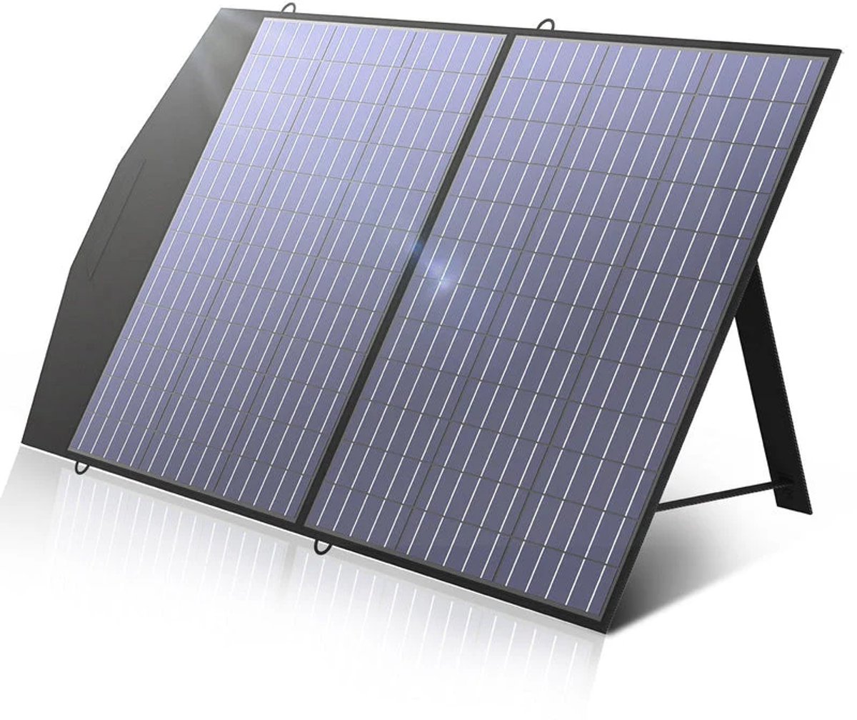 Zonnepaneel met omvormer - Inclusief accu - Camper - Vakantie - Boot - 100Watt paneel - 600W AC - Zonnepaneel inklapbaar