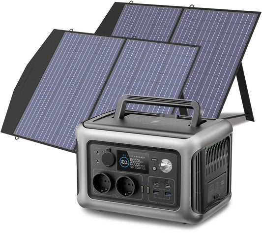 Powerstation - Generator - Aggregaat - Powerbank - Draagbare - 299Wh LiFePO4 - met 600W AC Uitgang en 2x 100W Zonnepaneel - voor Off-Grid, Camping en Noodstroom