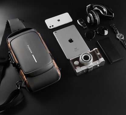 Shoulder Bag - Crossbody Bag - Men and Women - Waterproof - Anti-Theft - USB Port - Brown / Gray - RENEWED!