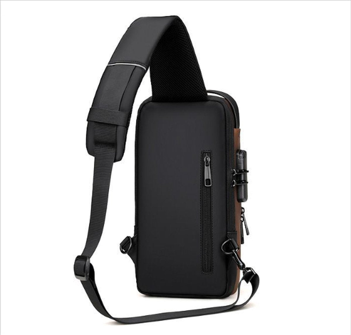 Shoulder Bag - Crossbody Bag - Men and Women - Waterproof - Anti-Theft - USB Port - Brown / Gray - RENEWED!