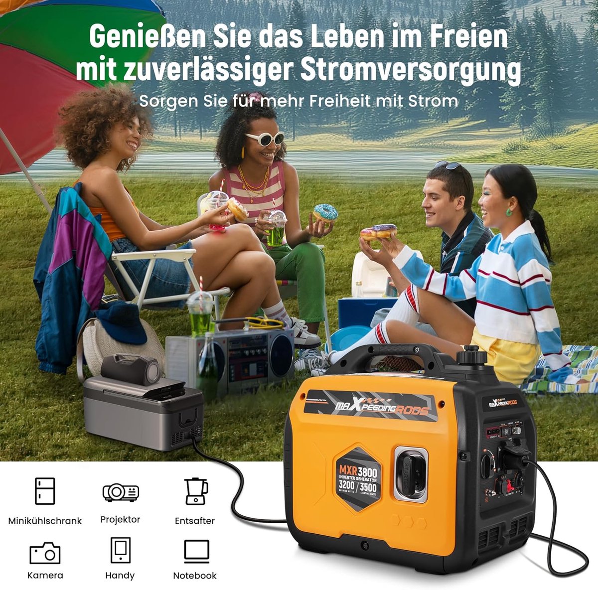 Superstille Inverter Stroomgenerator 3500 W - Benzine, 4-Takt - Met USB en 230V Stopcontacten - Noodstroomaggregaat voor Camping, Reizen en Oorlogsnood