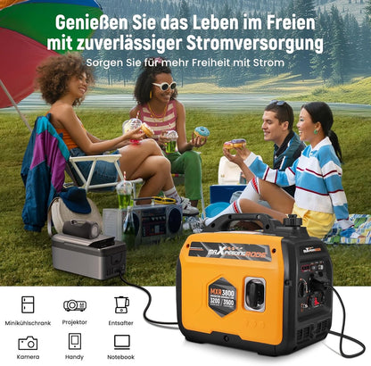 Superstille Inverter Stroomgenerator 3500 W - Benzine, 4-Takt - Met USB en 230V Stopcontacten - Noodstroomaggregaat voor Camping, Reizen en Oorlogsnood