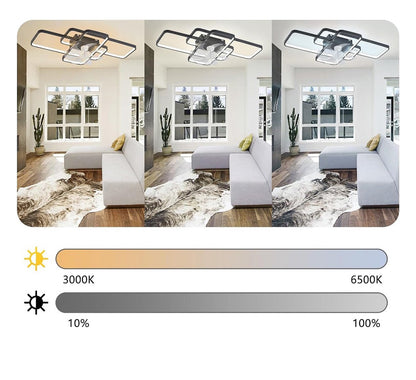 LuxiLamps - Moderne Smart Lamp Ventilator - Dimbaar - LED Plafond Ventilator - Zwart - Moderne Kroonluchter Ventilator - 72 cm - Woonkamerlamp