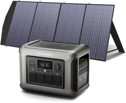 Allpowers® R1500 Powerstation + 200W Zonnepaneel – Capaciteit 1152Wh - 1800W AC Output – UPS – Uitbreidbaar met Allpowers B1000 – Back-up Stroomvoorziening - 3000W Piek - DC - AC - Camping - LFP - Draagbare LiFePO4 Energiecentrale - Zonnegenerator