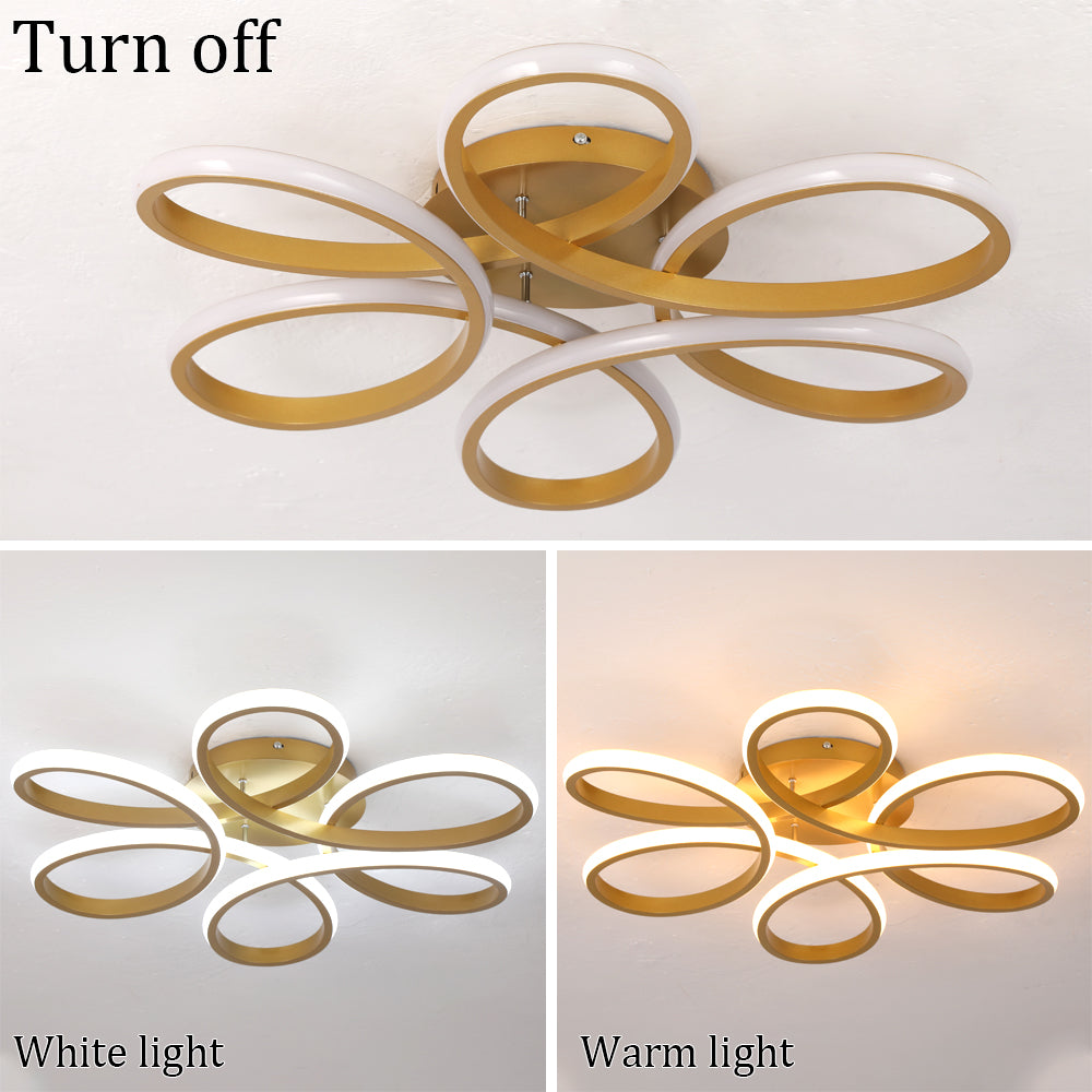 LuxiLamps - Krullen Plafondlamp - Dimbaar Met Afstandsbediening - Goud - 59 cm - Woonkamerlamp - Slaapkamerlamp - Moderne lamp - Plafonniere