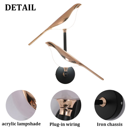 LuxiLamps - Wandlamp 2 Vogels - Muurlamp - Moderne Wandlamp - 33 cm - Draaibaar - Sfeerverlichting - Decor Muurverlichting