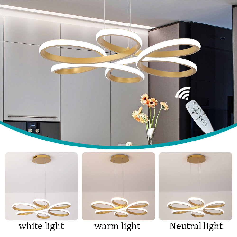 LuxiLamps - Modern Curls Pendant Lamp - Dimmable With Remote Control - Gold - 59 cm - Living Room Lamp - Bedroom Lamp - Modern Lamp - Ceiling Lamp