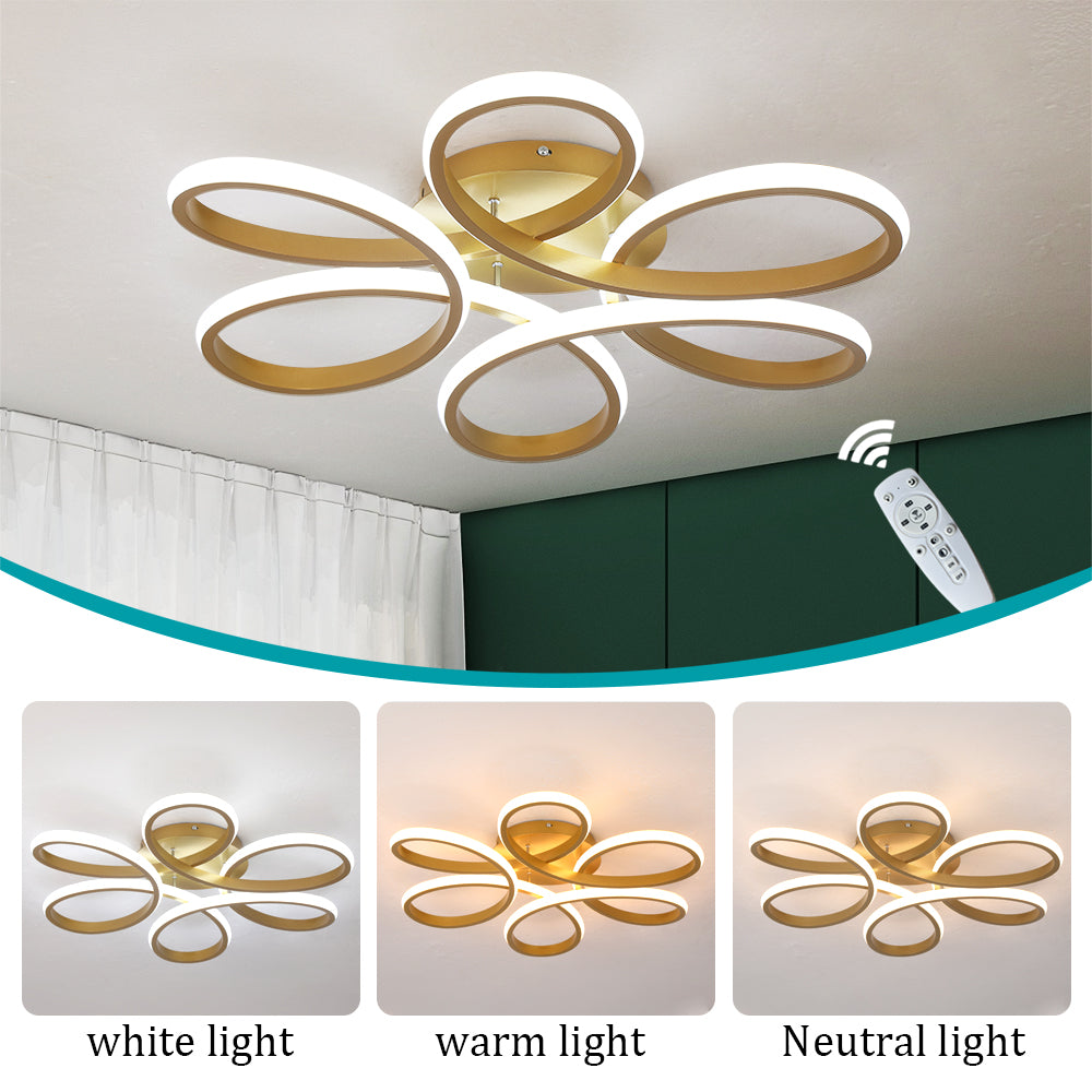 LuxiLamps - Krullen Plafondlamp - Dimbaar Met Afstandsbediening - Goud - 59 cm - Woonkamerlamp - Slaapkamerlamp - Moderne lamp - Plafonniere