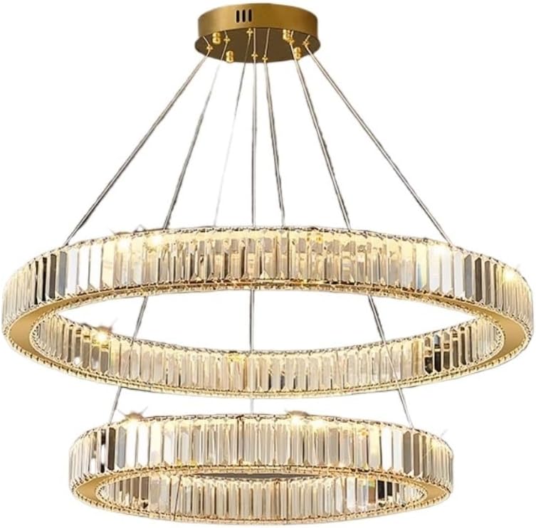 Gouden 2 Ringen Hanglamp - Grootste Ring Ø 55 cm - 2 Lagen - Hoogte Verstelbaar - Dimbaar - Luxe Kroonluchter Voor Eettafel En Woonkamer