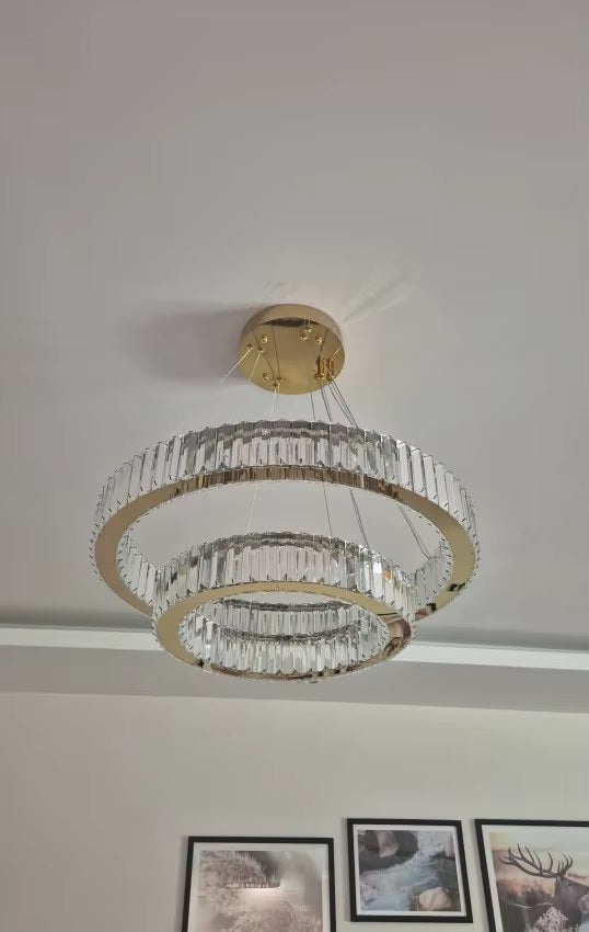 Gouden 2 Ringen Hanglamp - Grootste Ring Ø 55 cm - 2 Lagen - Hoogte Verstelbaar - Dimbaar - Luxe Kroonluchter Voor Eettafel En Woonkamer