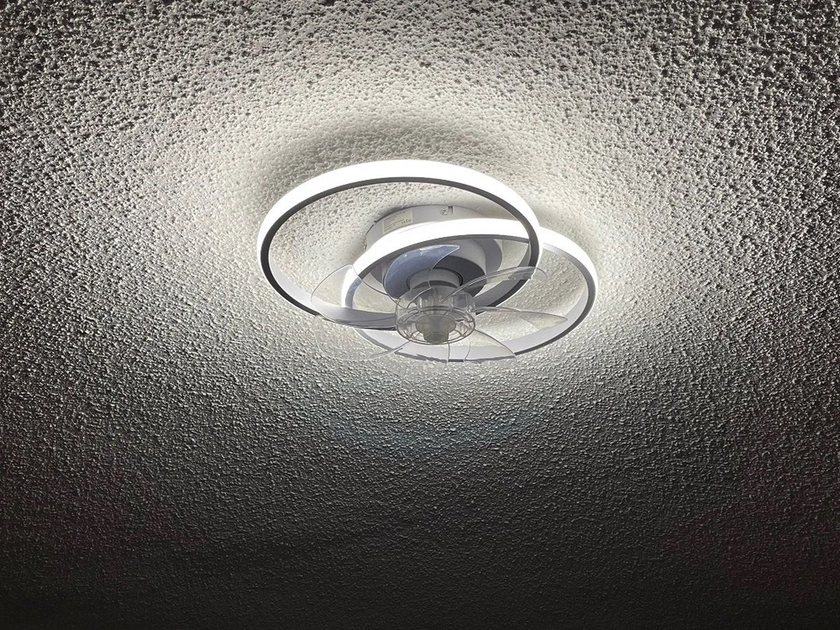 2 Ringen Ventilator Lamp - Plafondventilator - Wit - Smart Lamp - Met Dimmer - 6 Standen Ventilator - Keuken Lamp - Woonkamerlamp - Moderne lamp