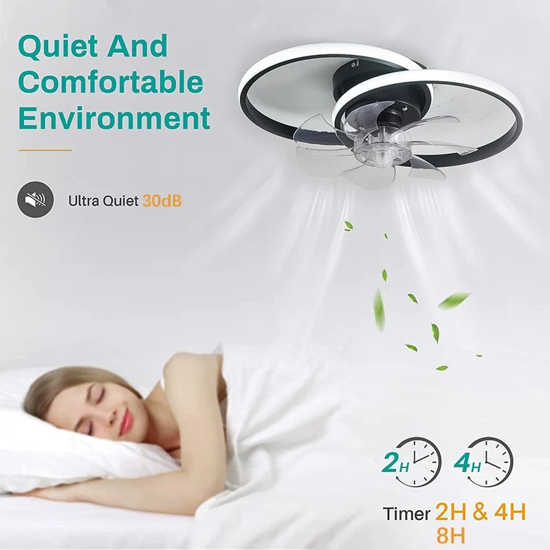 Moderne Ventilatorlamp Met LED - 2 Lichtringen - Zwart - Dimbaar - 6 Snelheden - Afstandsbediening En App