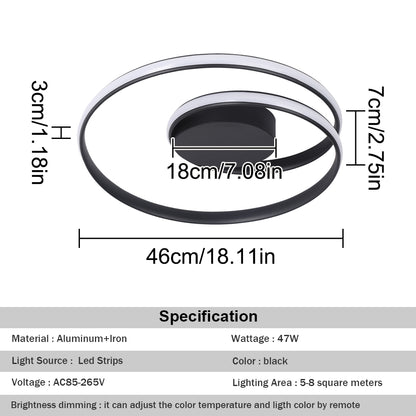LuxiLamps - Ringen LED Plafondlamp - Dimbaar Met Afstandsbediening - Zwart - 46 cm - Plafoniere - Keuken Lamp - Woonkamerlamp - Moderne lamp