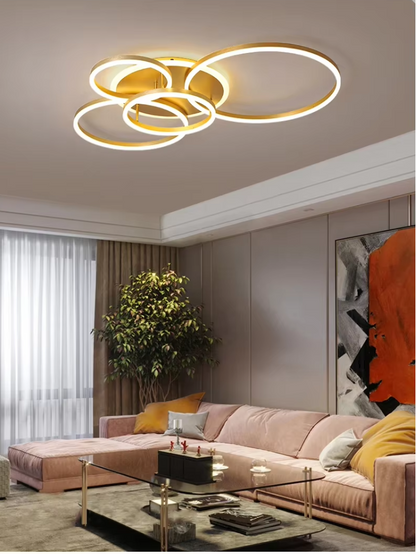 5 Ringen Plafondlamp - Met Afstandsbediening - Smart lamp - Goud - Dimbaar - Woonkamerlamp - Moderne lamp - Plafoniere