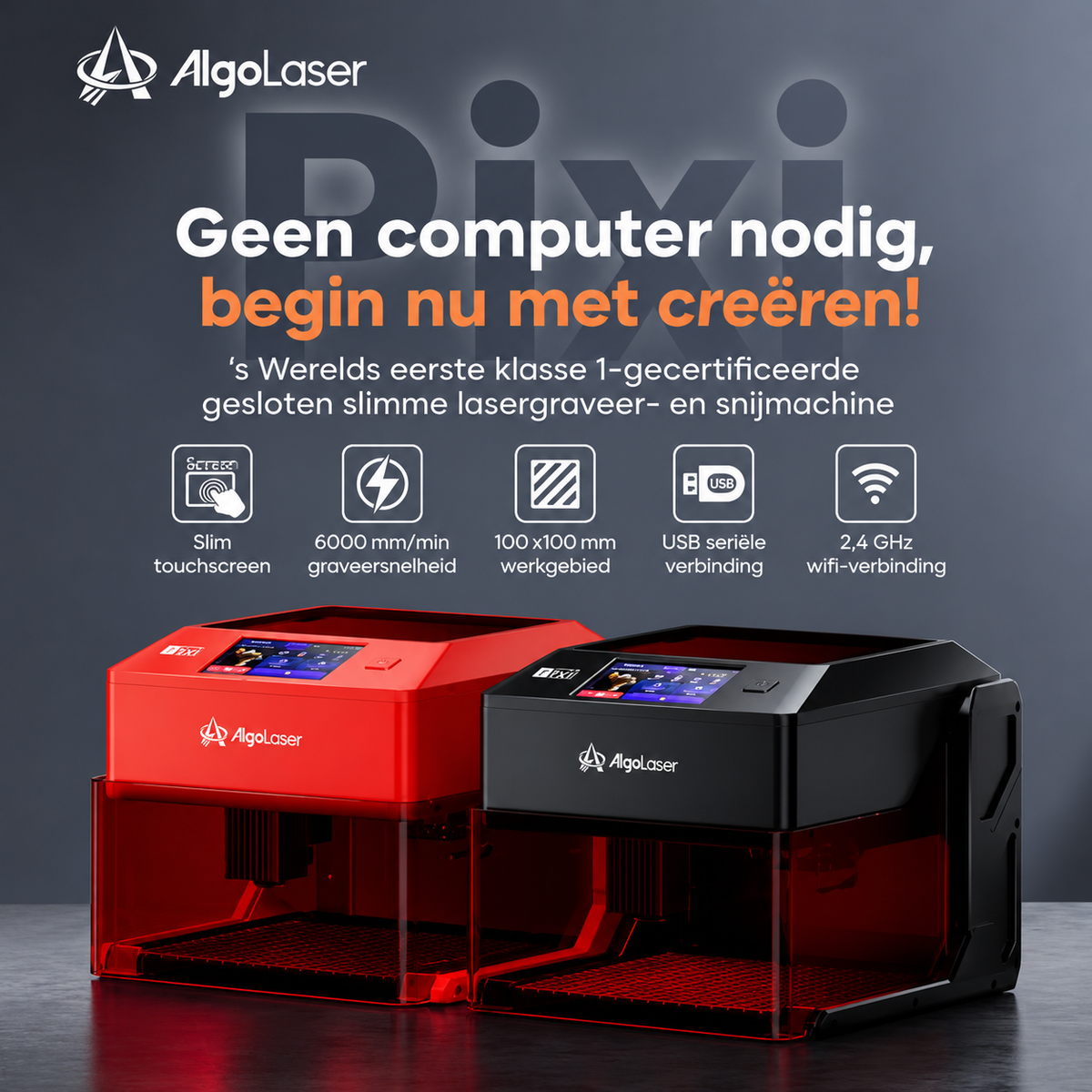 Laser Graveermachine Pixi 10W - 3.5 Inch Touchscreen - Laser Cutter - Laserprinter All In One - Graveren - Display - Zwart/Rood - Laser Snijmachine - Bedienbaar Met APP