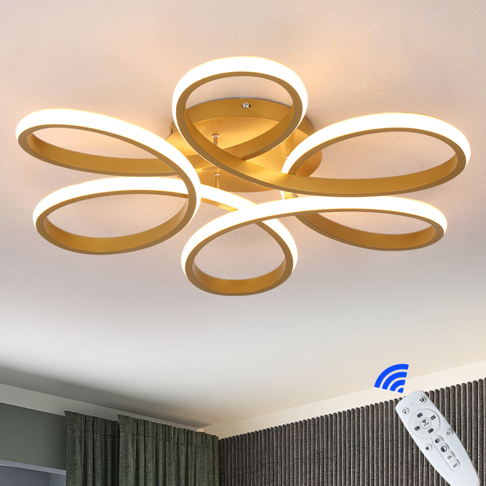 LuxiLamps - Krullen Plafondlamp - Dimbaar Met Afstandsbediening - Goud - 59 cm - Woonkamerlamp - Slaapkamerlamp - Moderne lamp - Plafonniere
