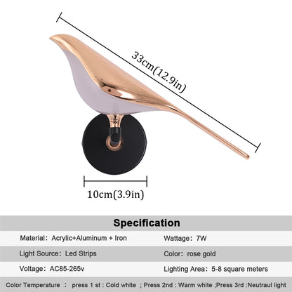 LuxiLamps - Wall Lamp Bird - Wall Lamp - Modern Wall Lamp - 24 cm - Rotatable - Mood Lighting - Decor Wall Lighting