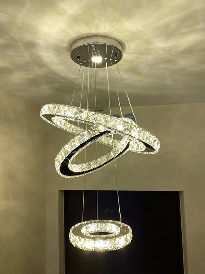 Kristallen Kroonluchter - Crystal Led Hanglamp - 3 Ring Hanglamp - Woonkamerlamp - Met Afstandsbediening - Moderne lamp - Hanglamp
