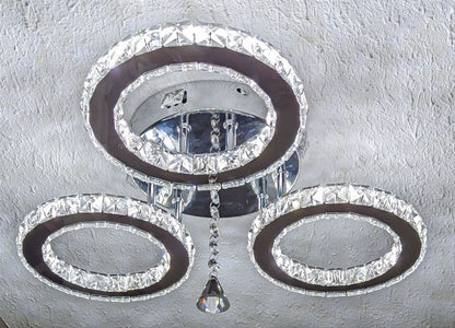 LuxiLamps - 3 Cirkel Chroom Kroonluchter - Dimbaar Met Afstandsbediening - Woonkamerlamp - LED Plafondlamp - Plafonniere - Crystal LED Lamp